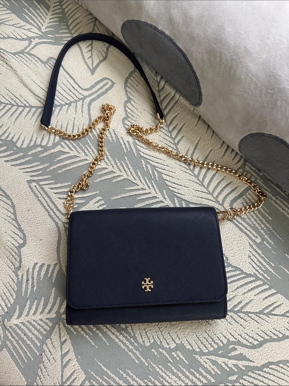 Tory Burch Navy Leather Crossbody with Gold Chain